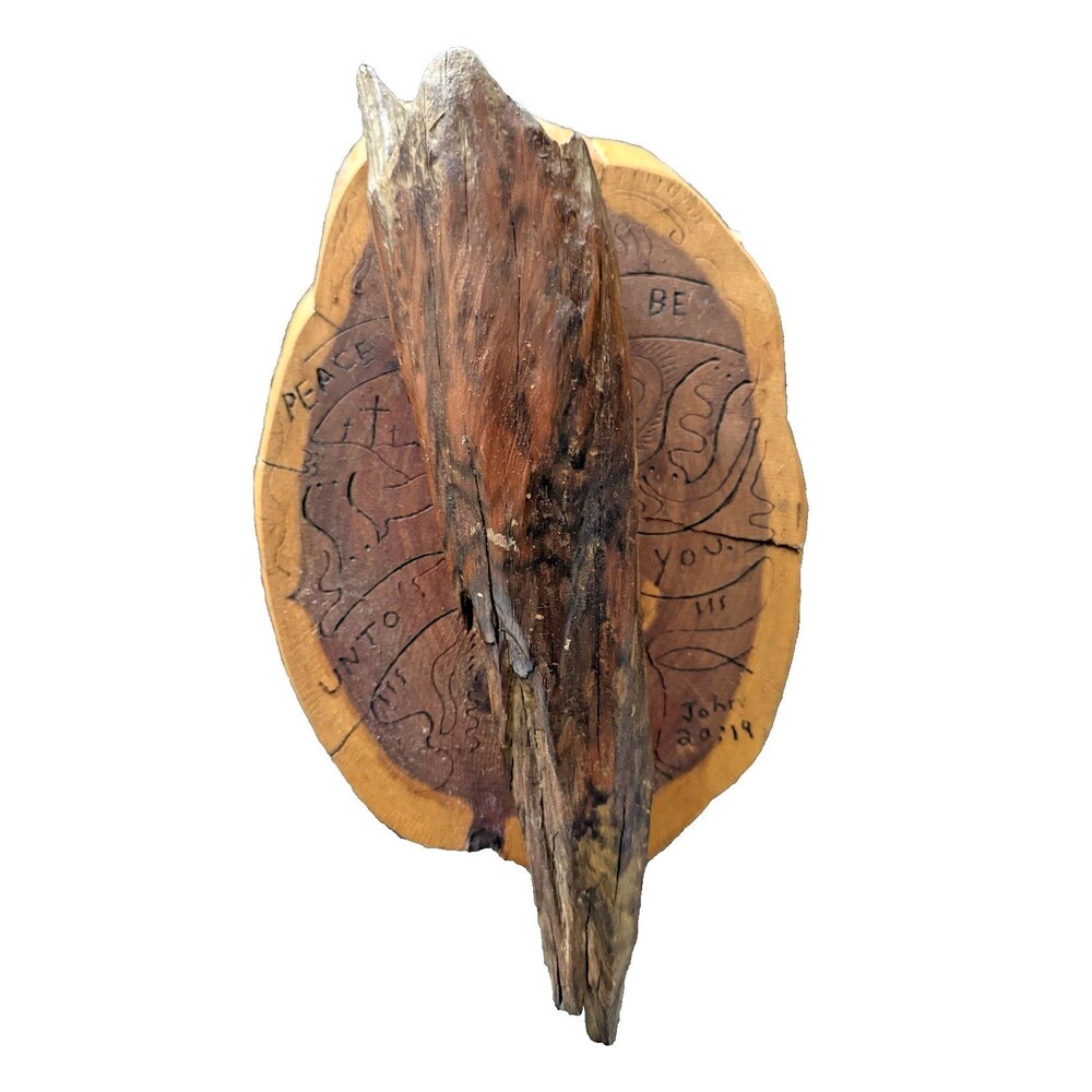Handcrafted Cedar Wood Torch Candle Sconce Carved Folk Art Scripture John 20:19